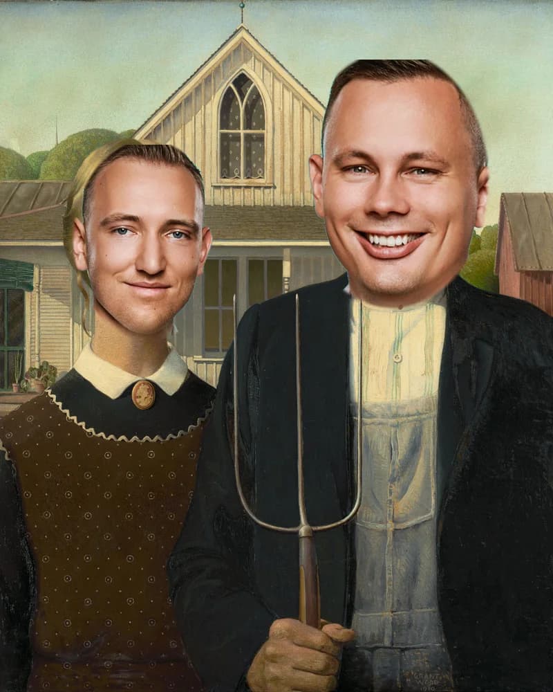 Petr a Honza jako American Gothic